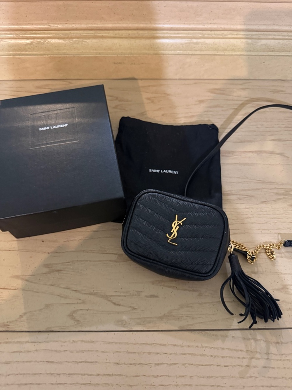 Saint Laurent Black Quilted Mini Camera Bag with Gold YSL